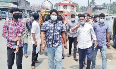 রংপুরে স্বেচ্ছাসেবক লীগের  মাইকিং ও মাস্ক বিতরণ