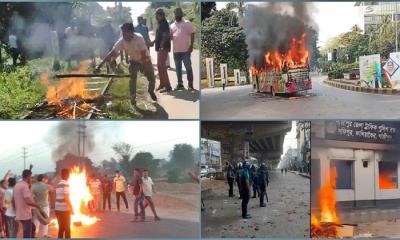 ২৭ ঘণ্টায় পুড়েছে বাসসহ ১৪ পরিবহন, বাদ যায়নি শোরুম-পুলিশ বক্সও